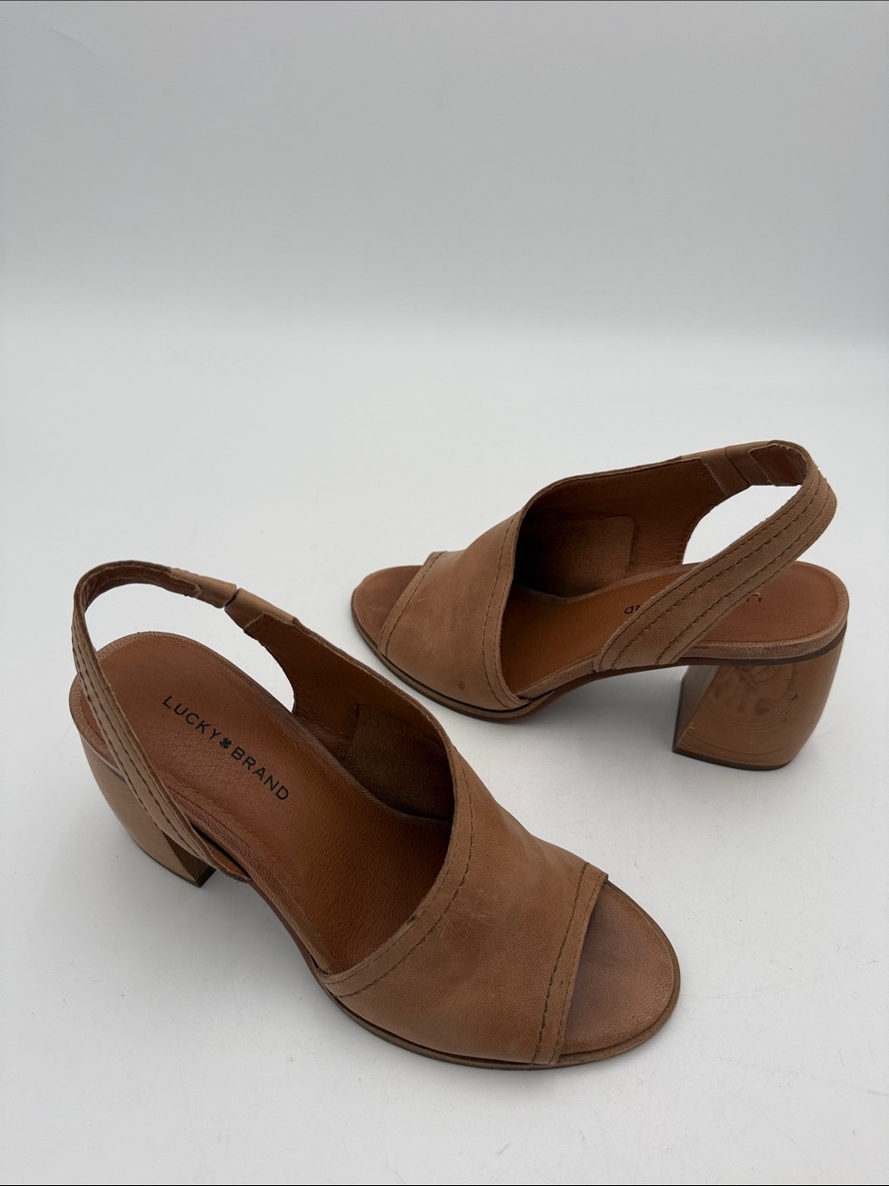 Lucky Brand Brown Open-Toe Slingback Block Heels 7M casual retro Y2K festival